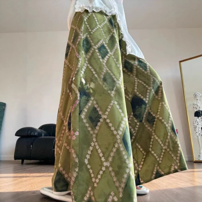 Upgraded Double-Pocket Floral Pattern Cotton Silk Skirt Pants, Wide-Leg Loose Pants for Women, Summer Cool and Breezy with Large Cuffs