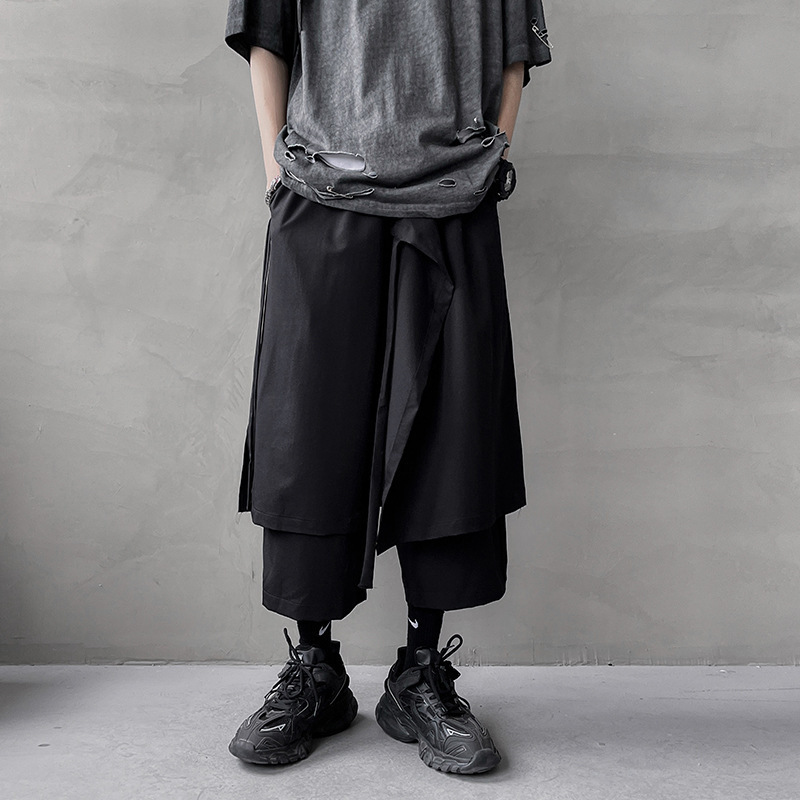 Japanese-Style Casual Pants, Skirt Pants, Retro Loose Wide-Leg Workwear Pants, Yamamoto Niche Design, Black Warrior Cropped Pants for Men and Women Japanese-Style Casual Pants, Skirt Pants, Retro Loose Wide-Leg Workwear Pants, Yamamoto Niche Design, Black Warrior Cropped Pants for Men and Women