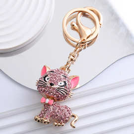 欧美创意可活动镶钻猫咪钥匙扣挂饰可爱卡通宠物猫包包挂件批发