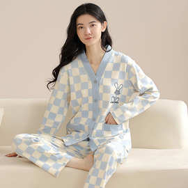 睡衣女士春秋款秋季2023新款纯棉开衫和服长袖卡通风家居服可外穿