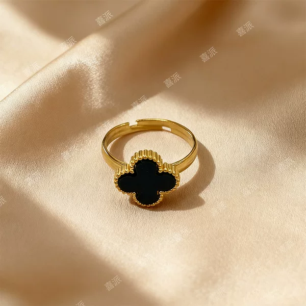 13mm New Geometric Non-Fading Women's Ring Jewelry Four-Leaf Clover Stainless Steel Adjustable Open Ring