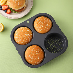 Cross-border new four-hole hamburger mold non-stick silicone round high-temperature household bread hamburger mold
