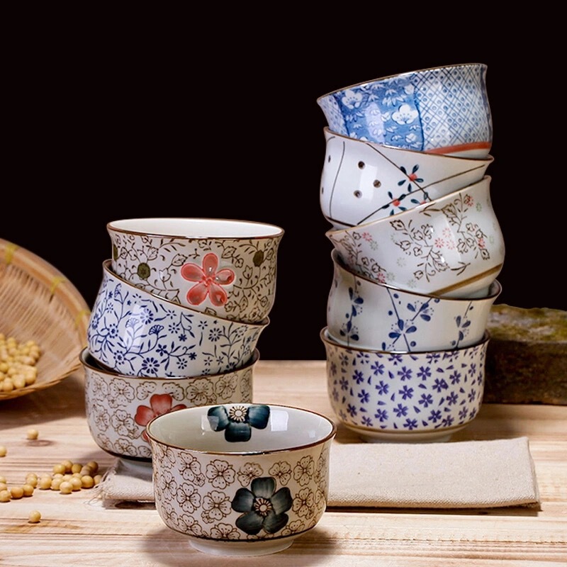 Bowl Household Small Noodle Bowl Japanese-style Underglaze Color Ceramic Bowl Tableware Set Rice Bowl Single Soup Bowl Rice Bowl Dessert