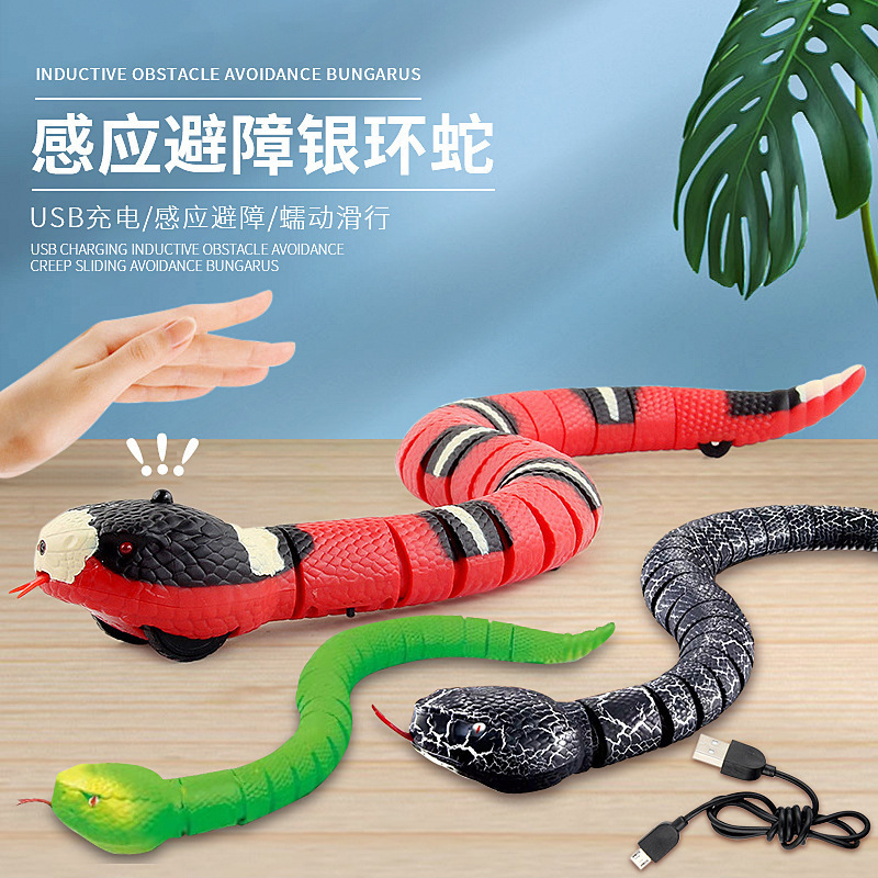 Cross-Border Obstacle Avoiding Silver Ring Snake Children's Creative Remote Control Prank Cockroach Electric Light Smart Sensor Snake Toy