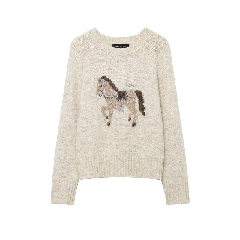 Foreign Trade Wholesale Winter New European and American Style Wool Blend Jacquard Embroidery Christmas Knitted Sweater