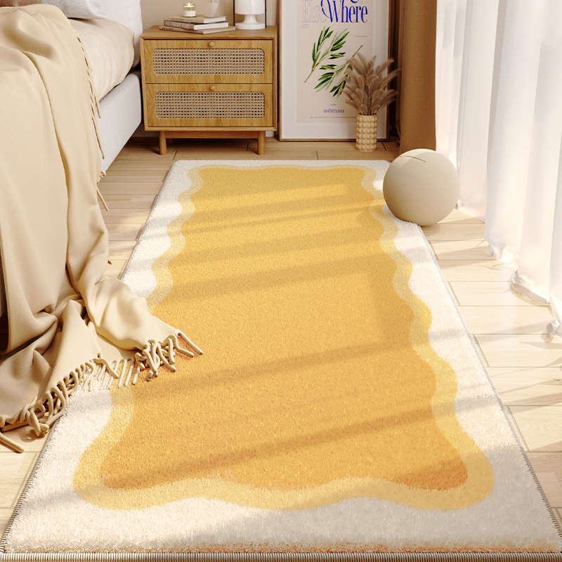 Alfombra de borde de la cama del dormitorio de color Morandi, almohadillas para los pies de la cama principal, almohadillas para el suelo de sensación avanzada para la habitación, almohadillas lavables a máquina