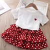 Love short sleeve + solid dot cake skirt two piece set
