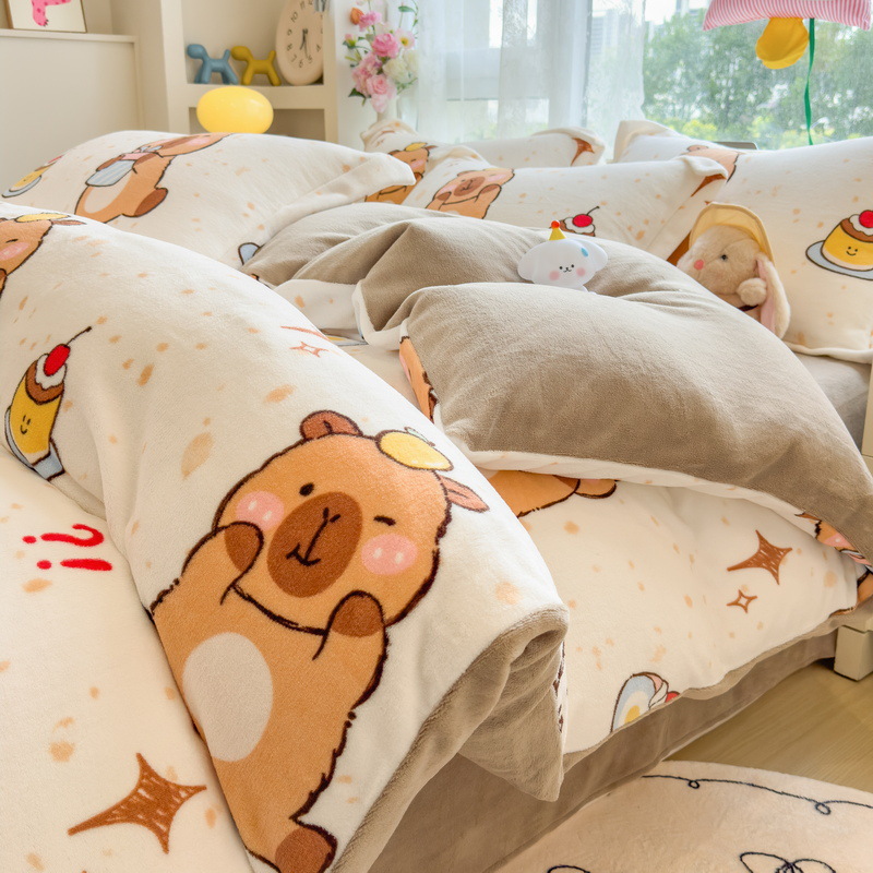 2026 nuevo invierno engrosado leche de lana de coral sábanas de lana de cama cubierta ropa de cama de dormitorio de tres piezas