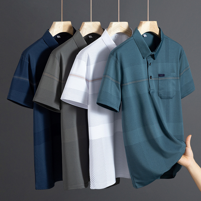 Summer New Men's Shirt Short-Sleeved Ice Silk Pique Breathable Lapel Middle-Aged and Elderly Dad's Versatile Lapel Polo Shirt