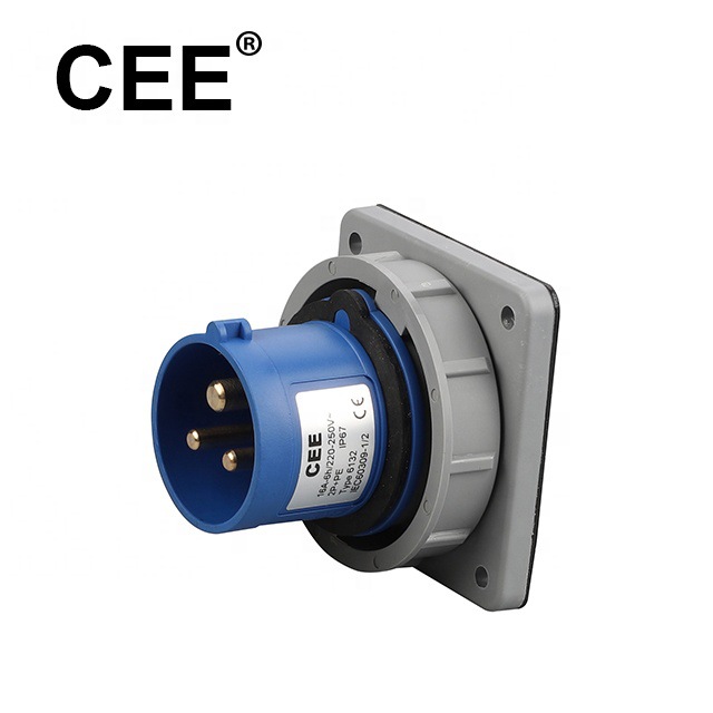 CEE-6132/6232蓝色16/32A 220-250V IP67工业插头插座面板式CE