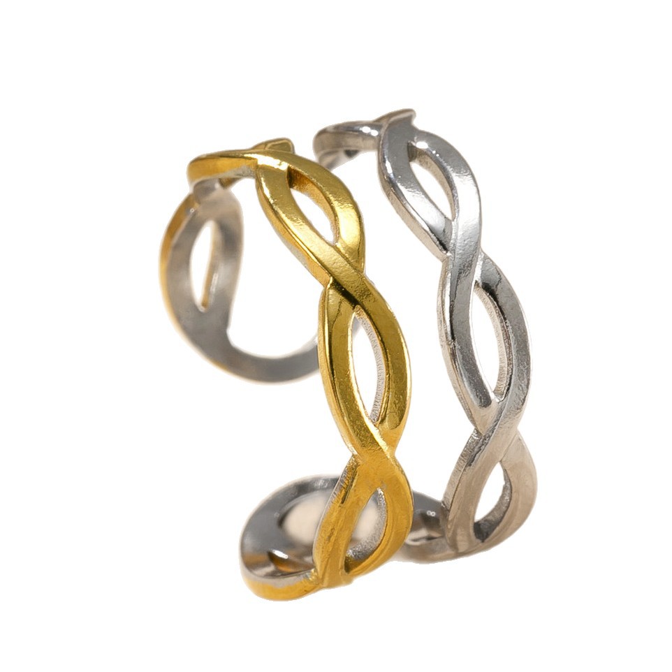 Nuevo estilo transfronterizo joyería de acero de titanio anillo abierto de oro chapado de alta calidad 18k presión de aceite color hojas anillo de acero inoxidable