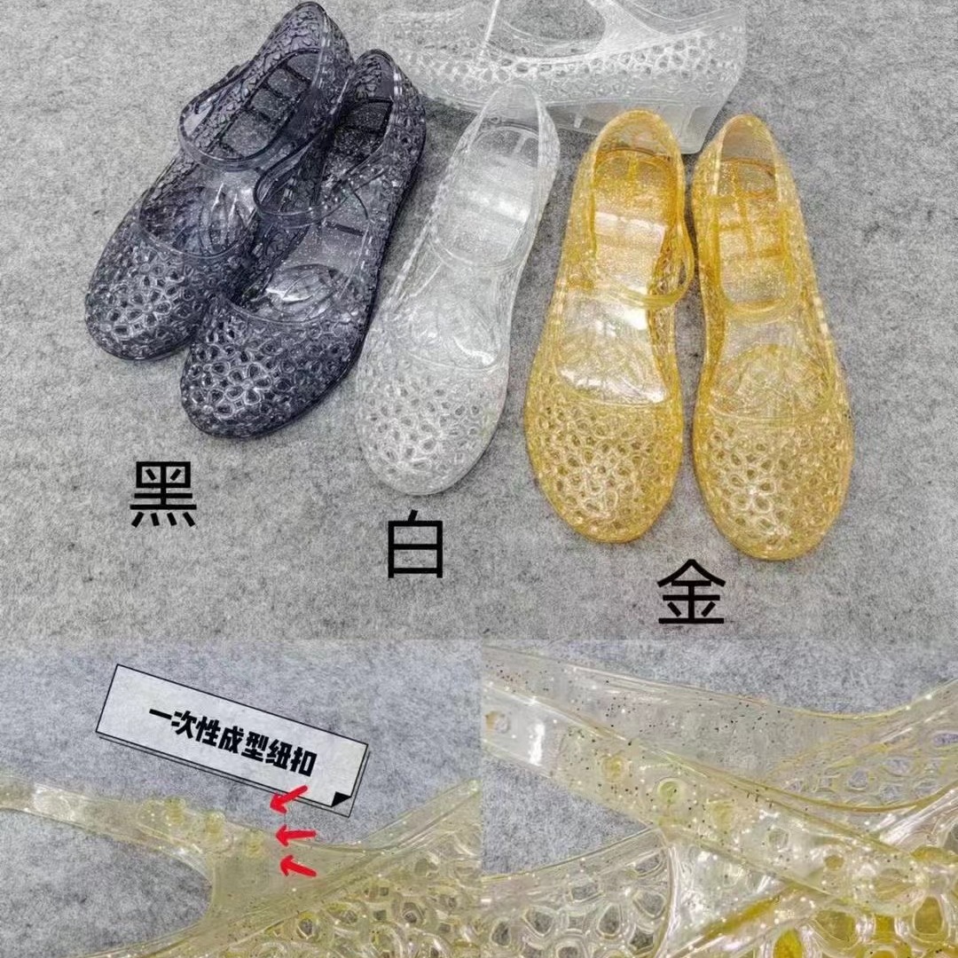 特价处理女凉鞋外穿防滑软底透气洞洞透明妈妈一字带水晶果冻鞋