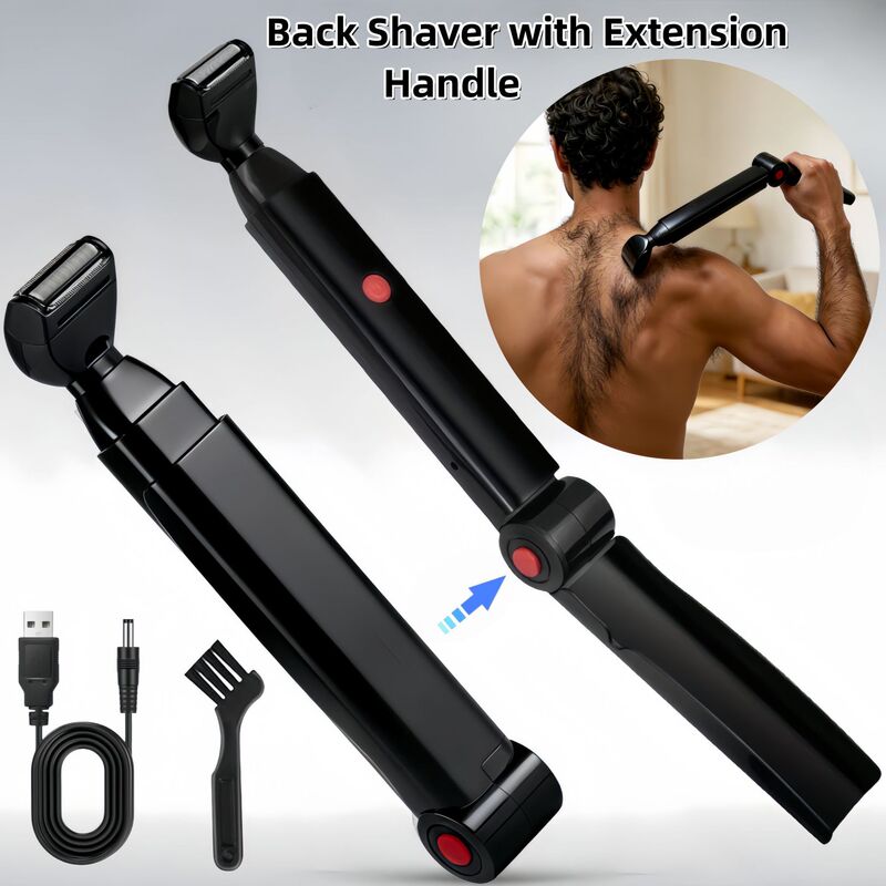 Electric back shaver for men, foldable and retractable long-handle hair removal device, USB rechargeable, for full-body hair removal