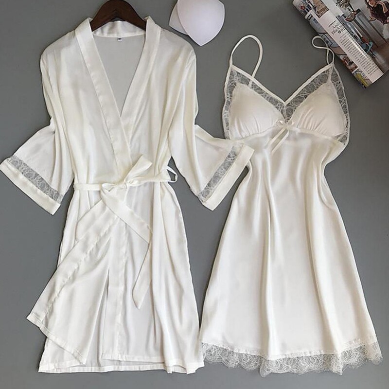 Pure Desire Style Ice Silk Pajama Set for Women, Spring/Summer Lace Strap Nightdress with Chest Pads, Two-Piece Homewear, Sexy Sleepwear Pure Desire Style Ice Silk Pajama Set for Women, Spring/Summer Lace Strap Nightdress with Chest Pads, Two-Piece Homewear, Sexy Sleepwear