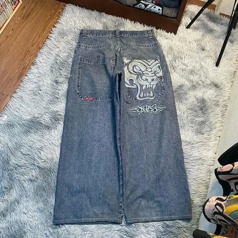 国境を越えた電気商JNCO Y2Kゆるいジーンズ男性レトロ刺繍ヒップホップストリート原宿男性ワイドパンツ|undefined