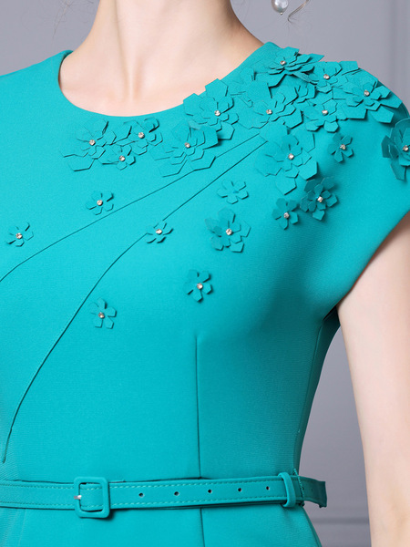 Zhili Elegant and Generous Hip Wrap Skirt Mid skirt High end 3D Folded Flower Waist Slim Wrap Shoulder Sleeve Dress Summ