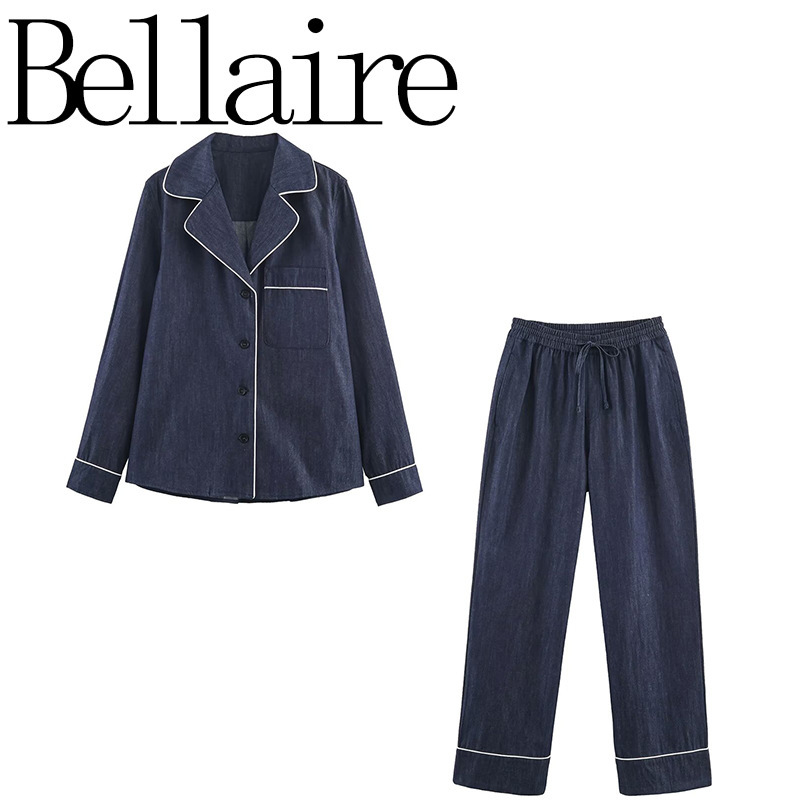 Za Export Wholesale European and American Style French Women's Clothing Denim Shirt Pants Suit 5216264 5216265