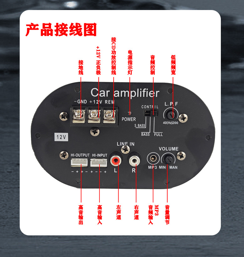Car Tunnel Subwoofer 70W High-Power Active 6/8/10/ 12inch Shape Car Audio System with Powerful Bass