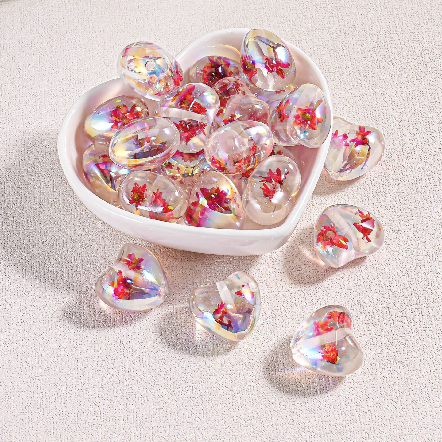 Cuentas Transparentes en Forma de Corazón con Flores Secas, Cuentas Sueltas de Opal con Brillantina Fina para Manualidades, Accesorios para Cadenas de Teléfono, Piezas Pequeñas image 7