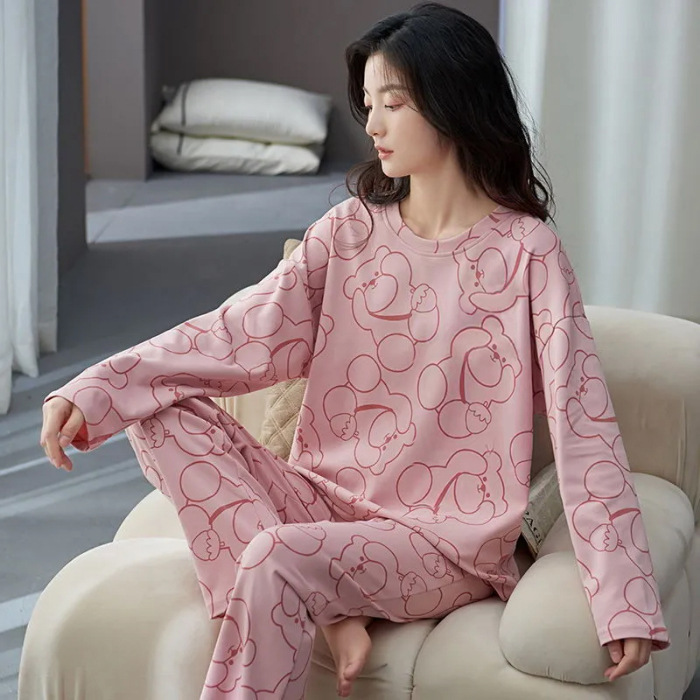 Chubby Girl Plus size pijamas Otoño de las mujeres Nuevo 2023 pantalones de manga larga sueltos traje de desgaste para el hogar Sudeste Asiático transfronterizo