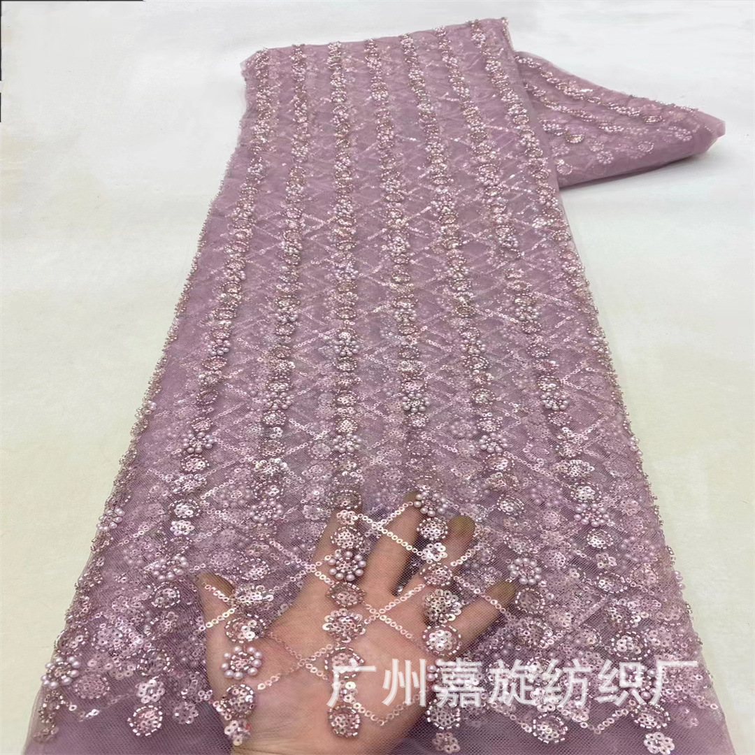 Fabricado de boda pesado francés bordado sequinilla tubo de perlas bordado tela de sequillas bridales tela JX4174
