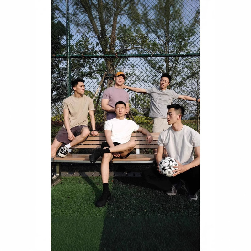 2025 New Sports T-Shirt Pure Color Splicing Elastic Fiber Short-Sleeved Breathable American Fitness Moisture-Absorbing Quick-Drying Round Neck