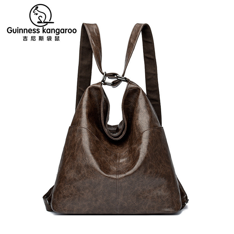 Guinness Kangaroo Women's Shoulder Bag Simple Retro Fashion Light Luxury Women's Bag for Work and Commuting Soft Leather Backpack