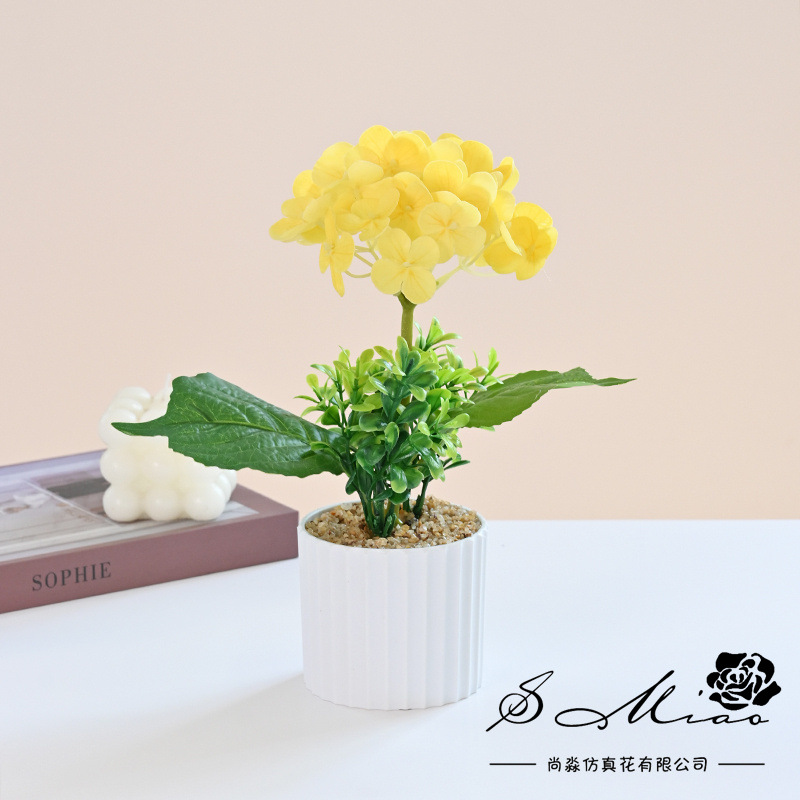 Flor falsa película 3D pequeña hortenida bonsai de alta calidad fábrica de flores de simulación decoración del hogar plantación verde flor falsa plantación en maceta
