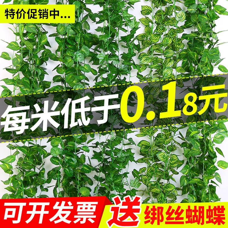 模擬籐ポトスの葉装飾偽の葉緑のつるプラスチック花つる水道管ブロック空調緑の葉の花|undefined