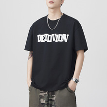 安洋2025夏季新款字母纹理压花短袖T恤宽松休闲百搭潮牌男装半袖t