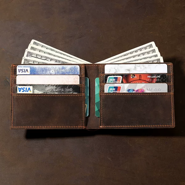 Crazy Horse Leather Men's Horizontal Wallet Retro European and American Style Genuine Leather Wallet First Layer Cowhide Men's Dollar Card Holder Wallet