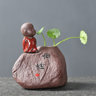 Yuxuan Creative Small Flower Vessel Purple Sand Tea Pet Imitation Stone Ornaments Handmade Flower Vessel Ornaments Hydroponic Flower Arrangement Ornaments
