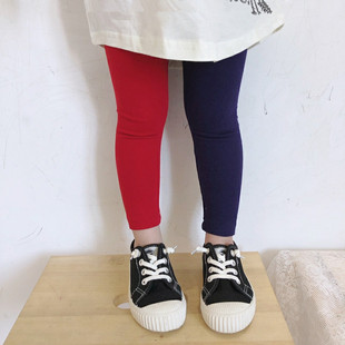 Spring and Autumn Girls' Leggings Baby Online Popular Children's Personalized Trendy Brand Korean-style AB Color-matching Elastic Tight Pants