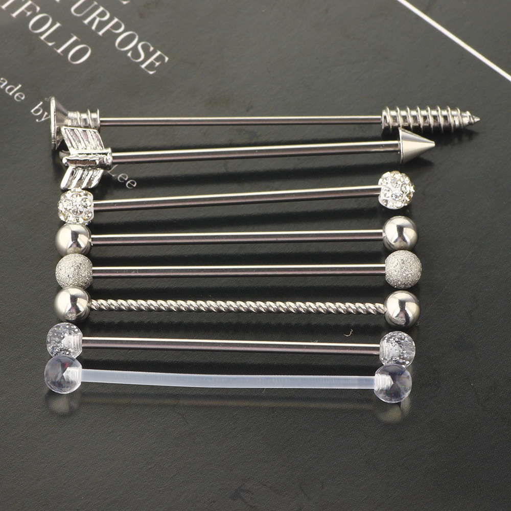 Amazon Puncture Jewelry Stainless Steel Long Rod Stud Earrings Body Industrial Earrings detail image 7