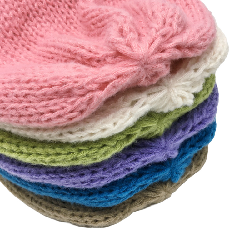 大头围纯色卷边毛线帽