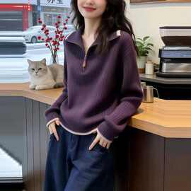 羊绒毛衣女半拉链翻领26秋冬新款中年妈妈洋气针织衫百搭打底上衣