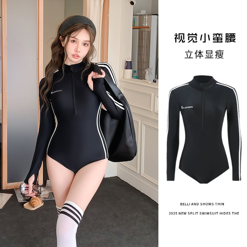 泳衣女款2025新款长袖连体微胖女孩遮肉游泳馆保守泡温泉防晒泳装