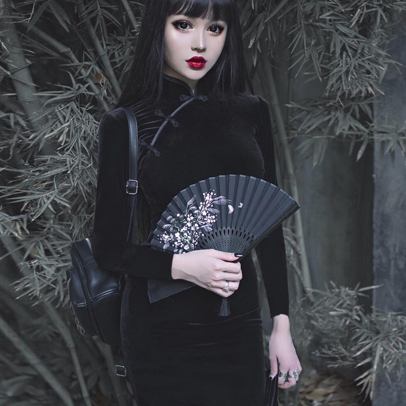 Gothic Style Suede Improved Cheongsam Slit Dress NSGYB99726