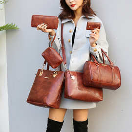 外贸风羊皮纹六件套子母包2021新款时尚大气手提女包买一送五现货