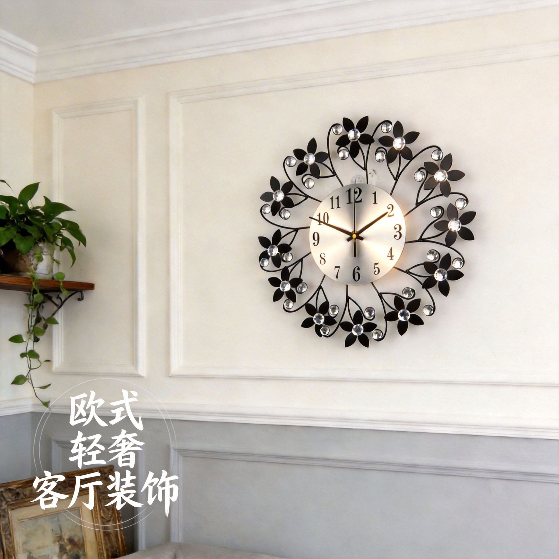 Reloj creativo de hierro forjado para decoración del hogar, de pared con escala, reloj electrónico de cuarzo para el hogar, Amazon transfronterizo.