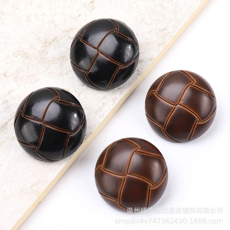 Resin Moire Button Imitation Leather Button Black Coat Trenchcoat Coat Button Round Mushroom Button Garment Accessories
