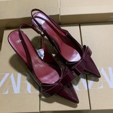 New women's shoes with butterfly condensation heels, high heels, Mueller shoes, pointed shallow mouth, patent leather single shoes