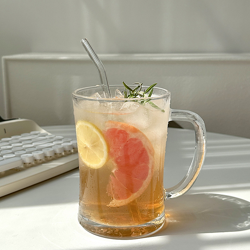 Niche Instagram-style large-capacity glass water cup fruit tea cup beer cup cold drink beverage cup juice cup for summer