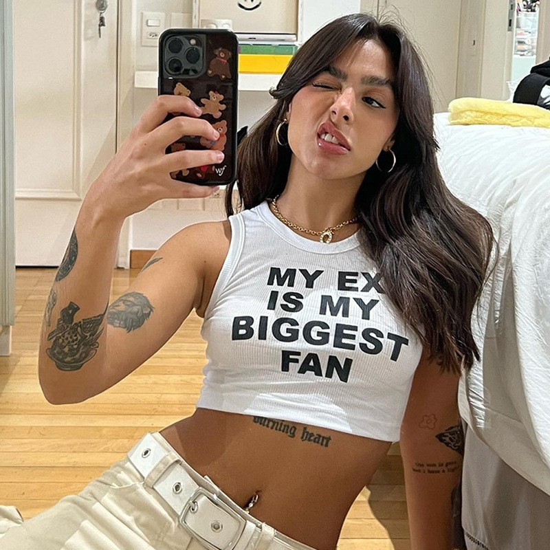 European and American street style hipster My Ex Is My Biggest Fan short vest women's clothing 2024 New