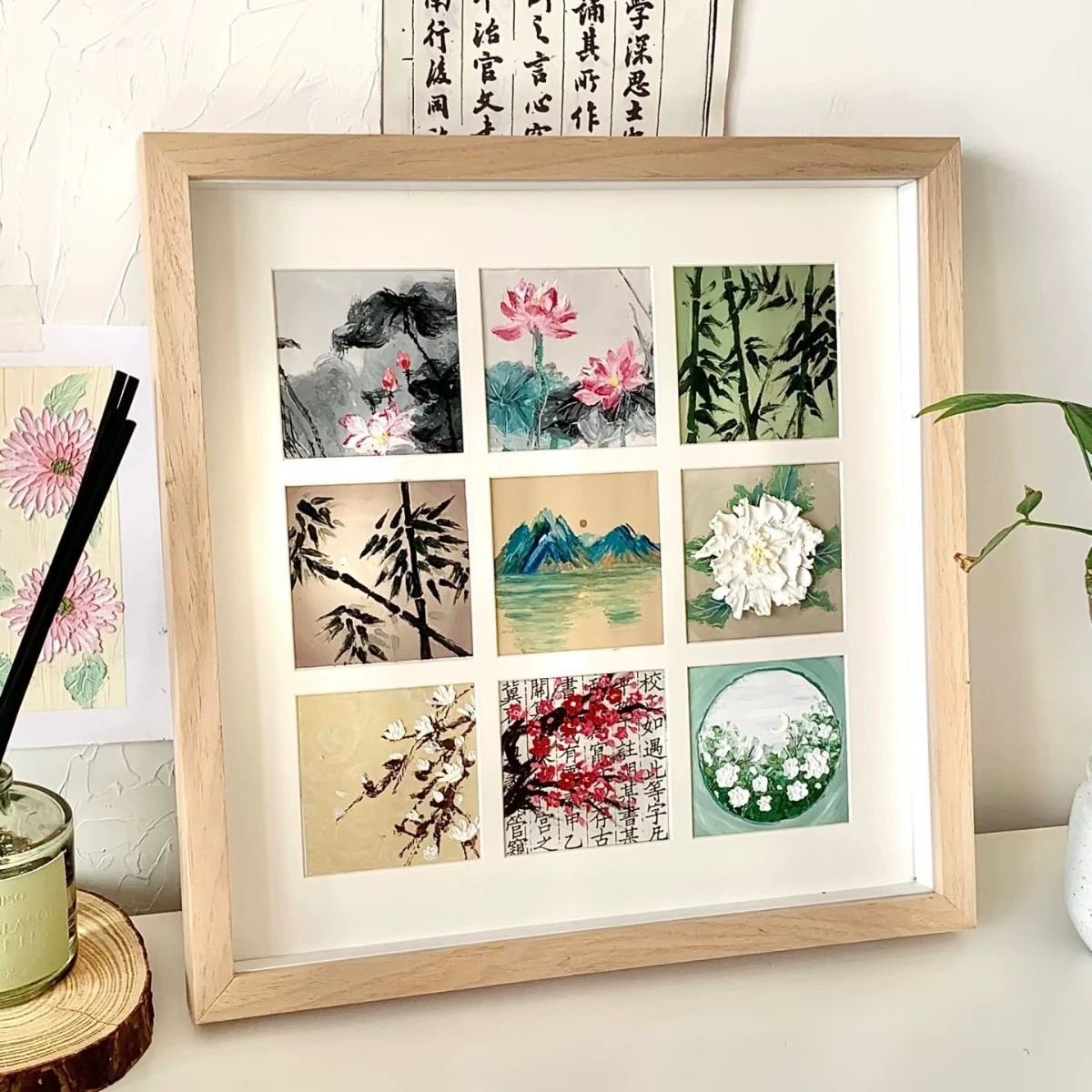 Oil pastel, square three dimensional photo frame, DIY
