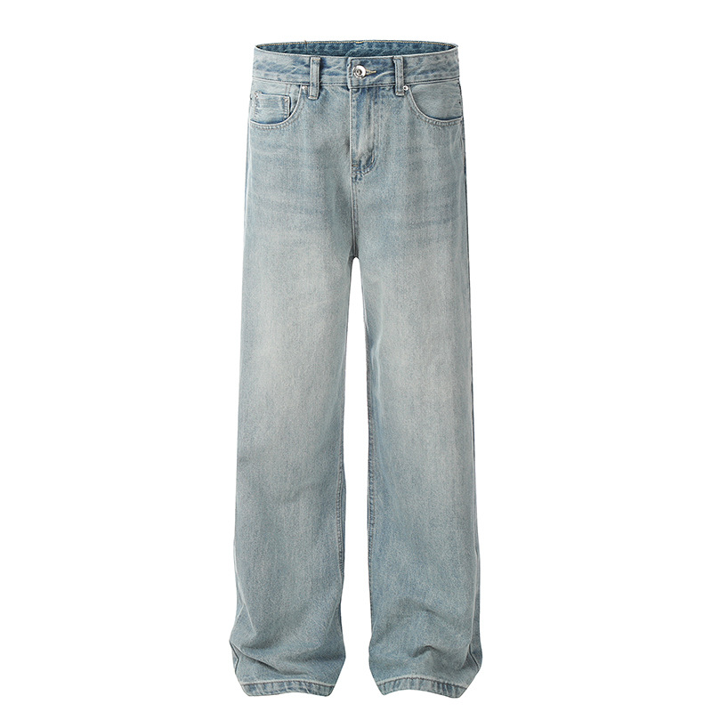 Retro Straight Leg Wide Leg Jeans Loose Fit Casual Summer Style Clean Street Style Floor Length Pants For Men And Women_mkmklike.com