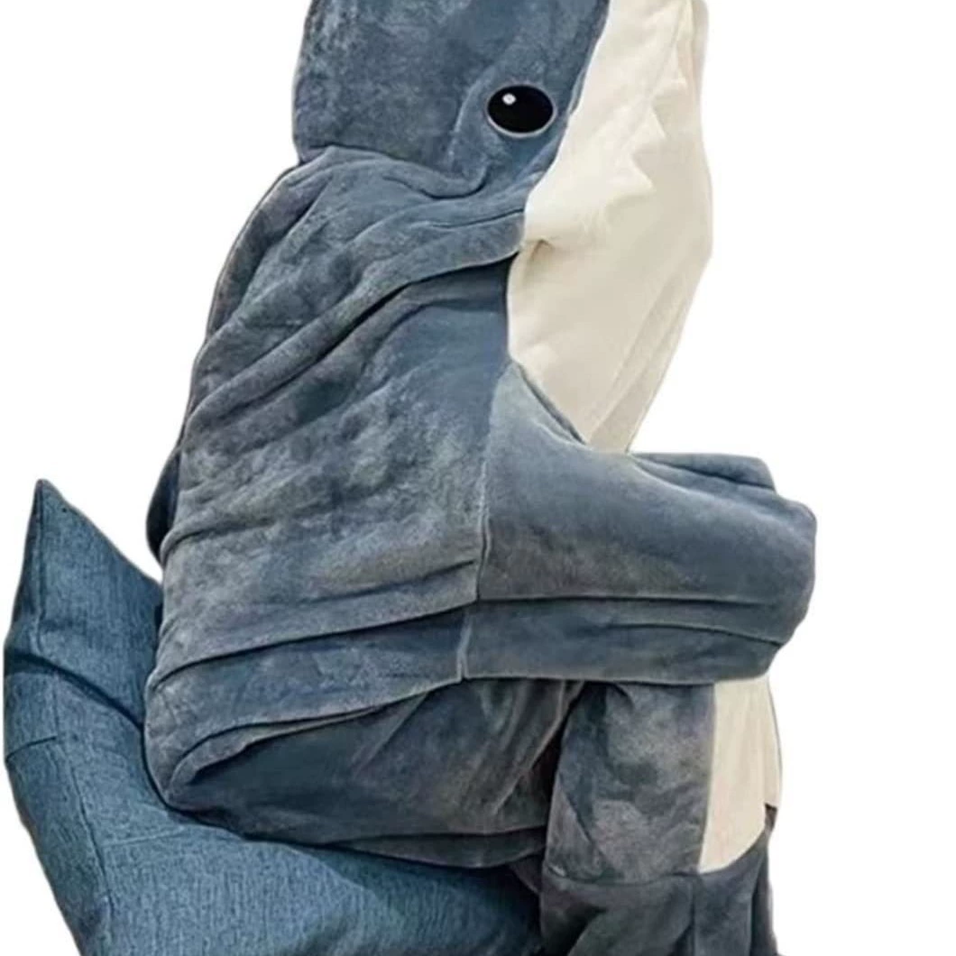 Аккумуляторный теплый плед для взрослых Shark, фланелевая толстовка с капюшоном, спальный мешок, пижама, свободный крой
