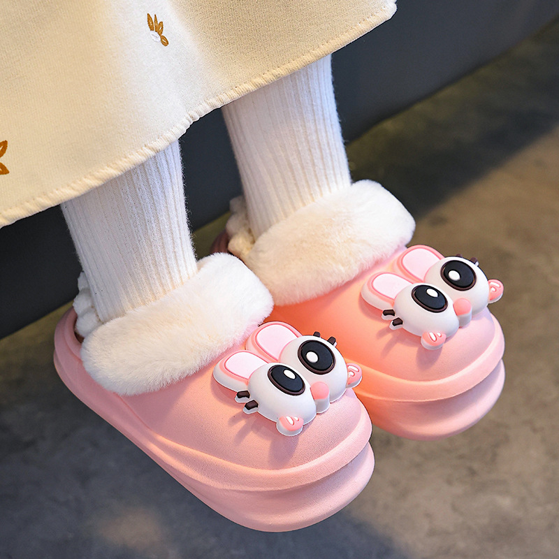 Zapatillas de algodón para niños, niños y niñas, invierno, calentamiento de pelusa en el hogar, bolsas impermeables para bebés, zapatos de algodón