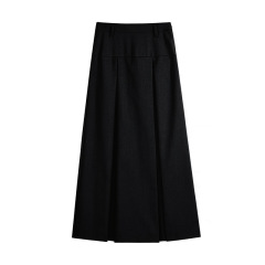 黒いスーツの半身のスカートの女性の春夏の大きいサイズの太っているmmの高腰はやせているナシの形の体つきのa字の中で長いです。