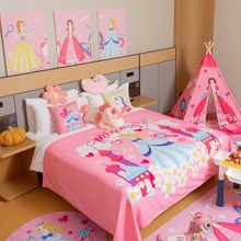 酒店亲子房布置梦幻卡通公主女孩主题房装饰家庭房床盖床尾巾抱枕